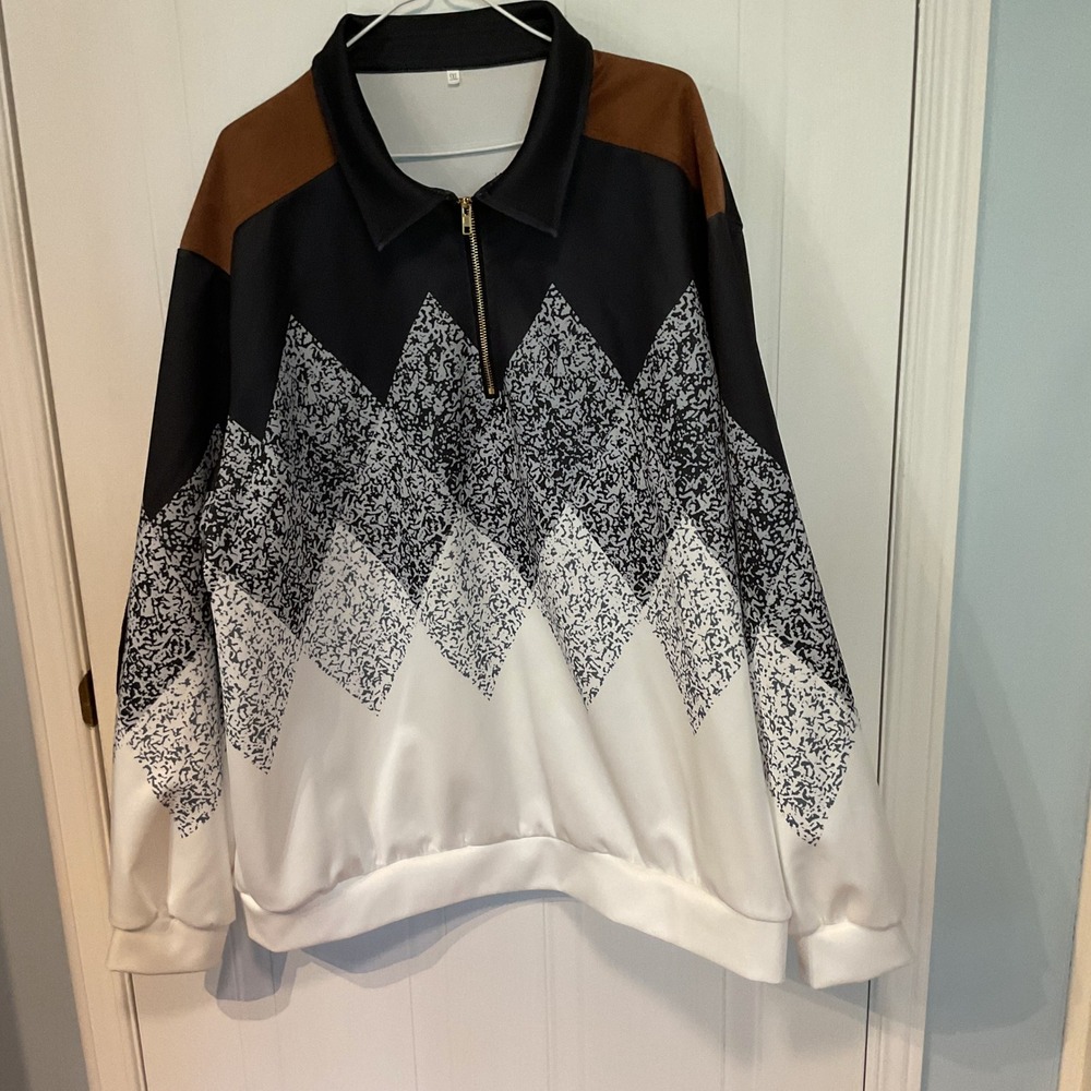 Unbranded Quarter Zip Pullover Mens 5XL Black White Excellent Chevron Geometric